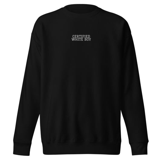 CERTIFIED WHITE BOY Black front embroidered mockup white background