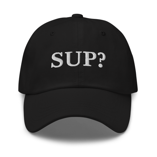 WHITE BOY SUMMER - Sup? - "Sup?" - White Embroidered Baseball Cap - Hat Black