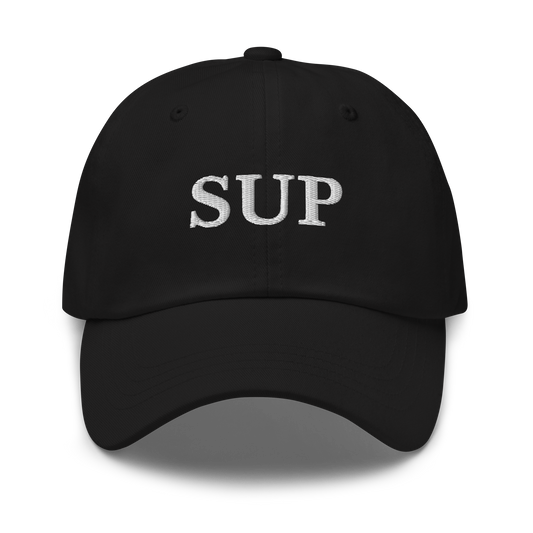 WHITE BOY SUMMER - Sup? - "Sup" - White Embroidered Baseball Cap - Hat Black