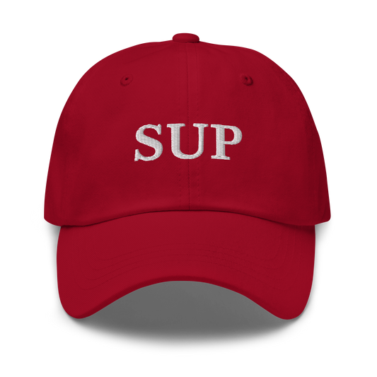 WHITE BOY SUMMER - Sup? - "Sup" - White Embroidered Baseball Cap - Hat Cranberry