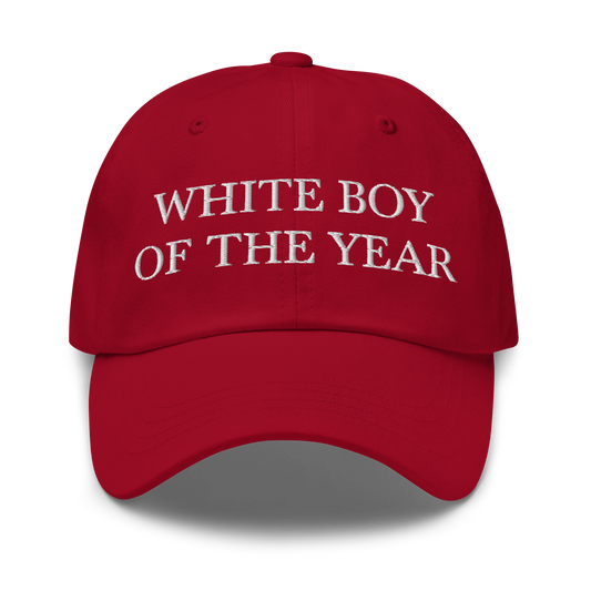 WHITE BOY SUMMER - White Boy Of The Year - "White Boy Of The Year" - White Embroidered Baseball Cap - Hat Cranberry