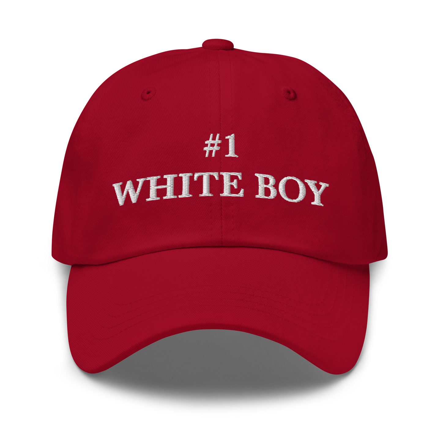 WHITE BOY SUMMER - White Boy Of The Year - "#1 White Boy" - White Embroidered Baseball Cap - Hat Cranberry