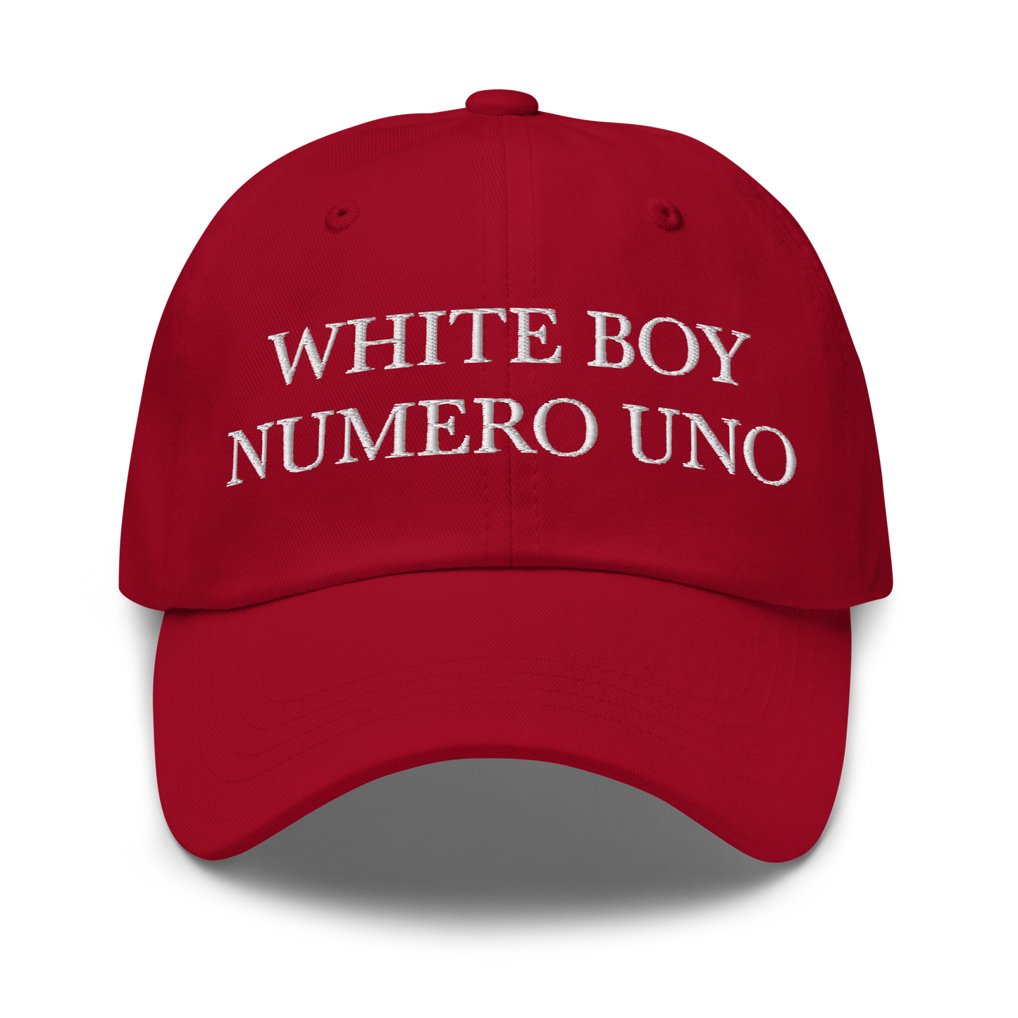 WHITE BOY SUMMER - White Boy Of The Year - "White Boy Numero Uno" - White Embroidered Baseball Cap - Hat Cranberry