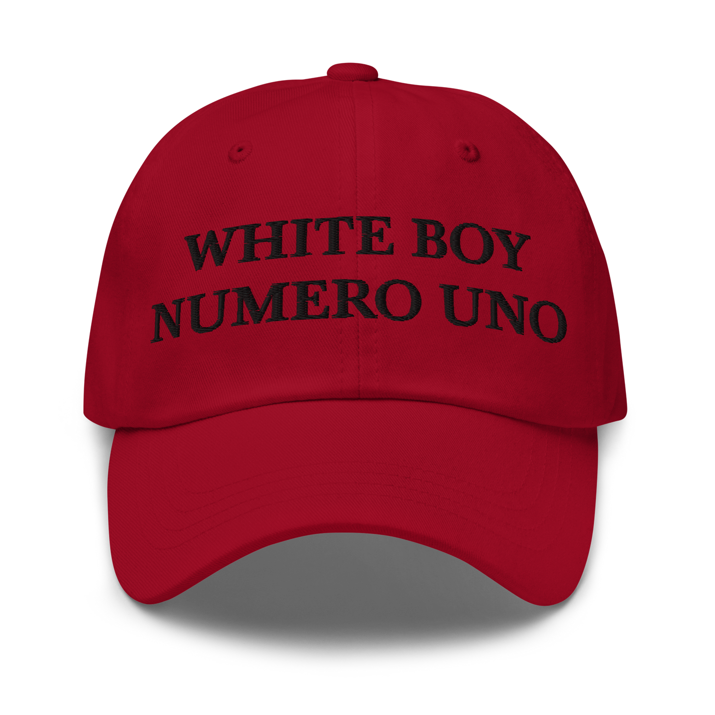 WHITE BOY SUMMER - White Boy Of The Year - "White Boy Numero Uno" - Black Embroidered Baseball Cap - Hat Cranberry