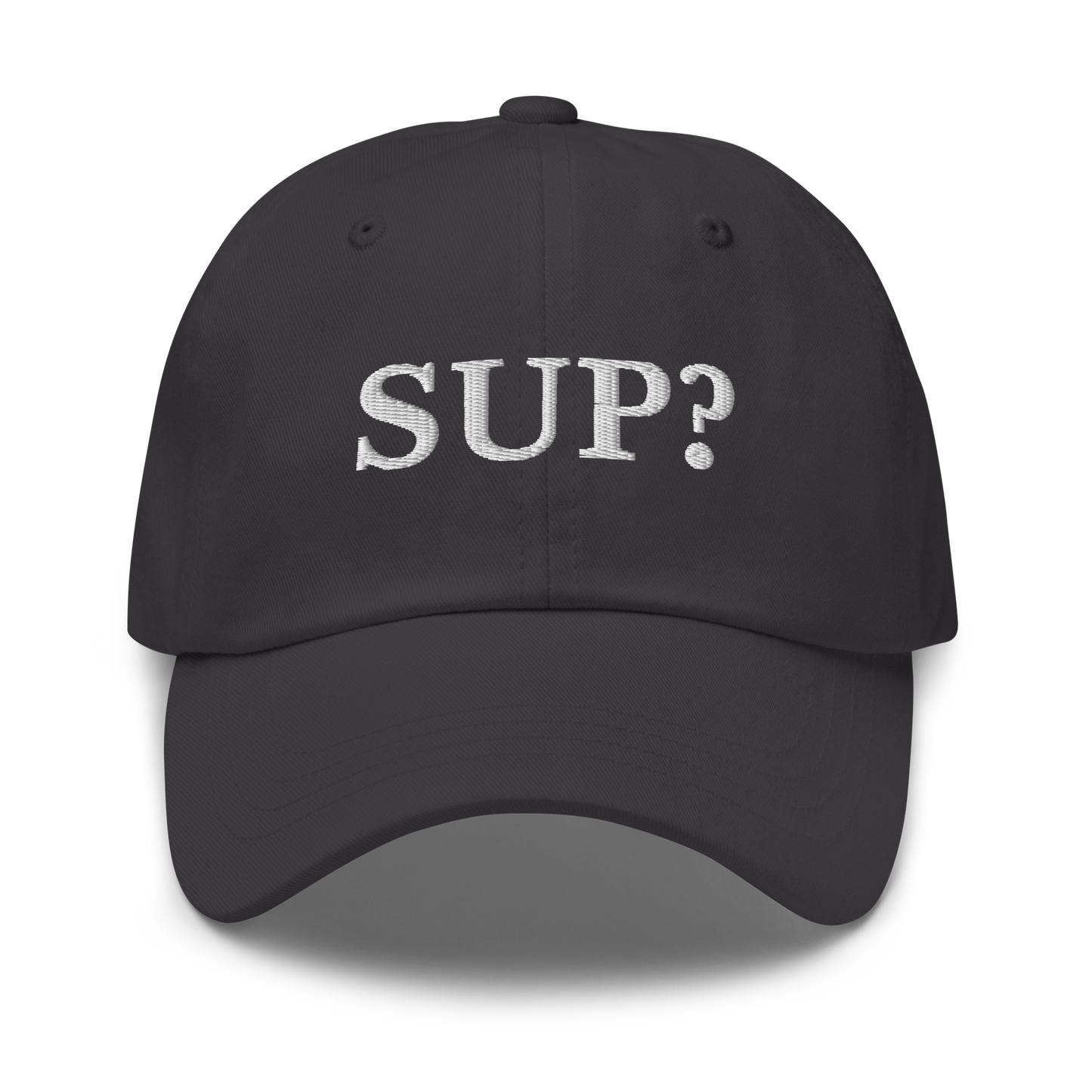 WHITE BOY SUMMER - Sup? - "Sup?" - White Embroidered Baseball Cap - Hat Dark Grey