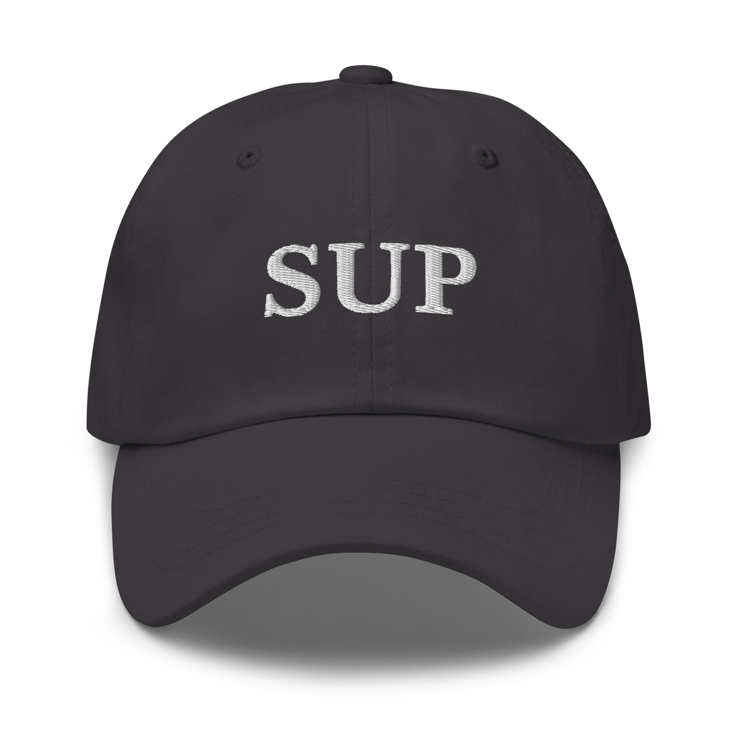 WHITE BOY SUMMER - Sup? - "Sup" - White Embroidered Baseball Cap - Hat Dark Grey