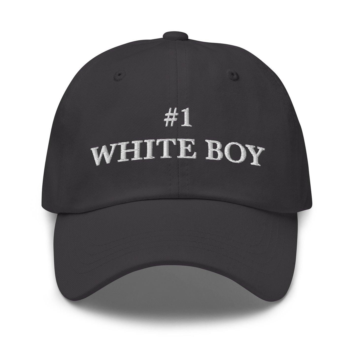 WHITE BOY SUMMER - White Boy Of The Year - "#1 White Boy" - White Embroidered Baseball Cap - Hat Dark Grey