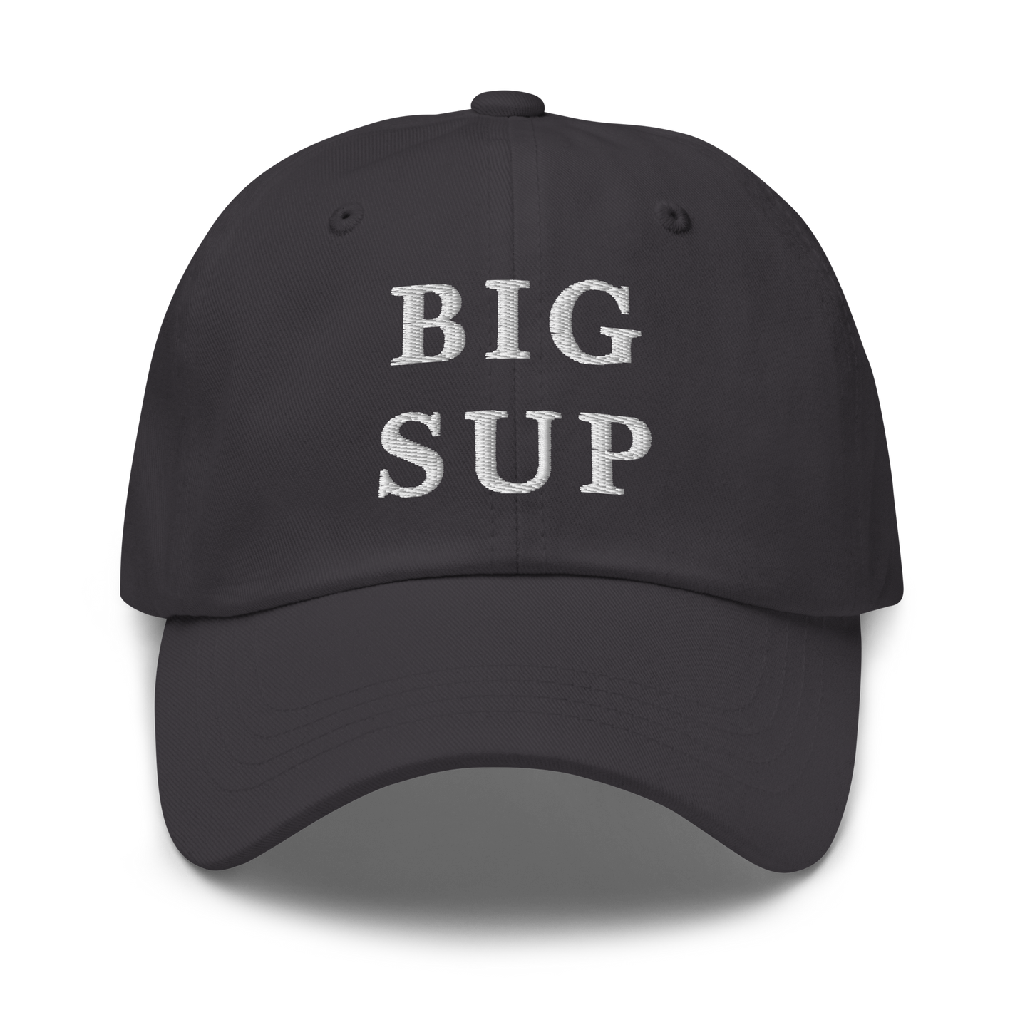 WHITE BOY SUMMER - Sup? - "Big Sup" - White Embroidered Baseball Cap - Hat Dark Grey