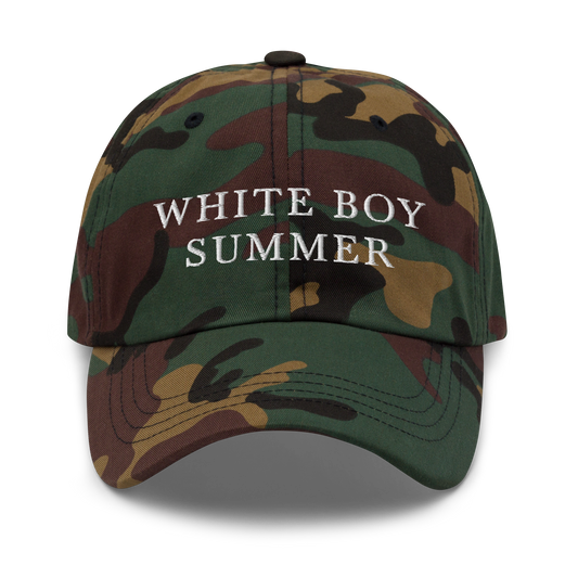 WHITE BOY SUMMER - Originals - "White Boy Summer" - White Embroidered Baseball Cap - Hat Green Camo