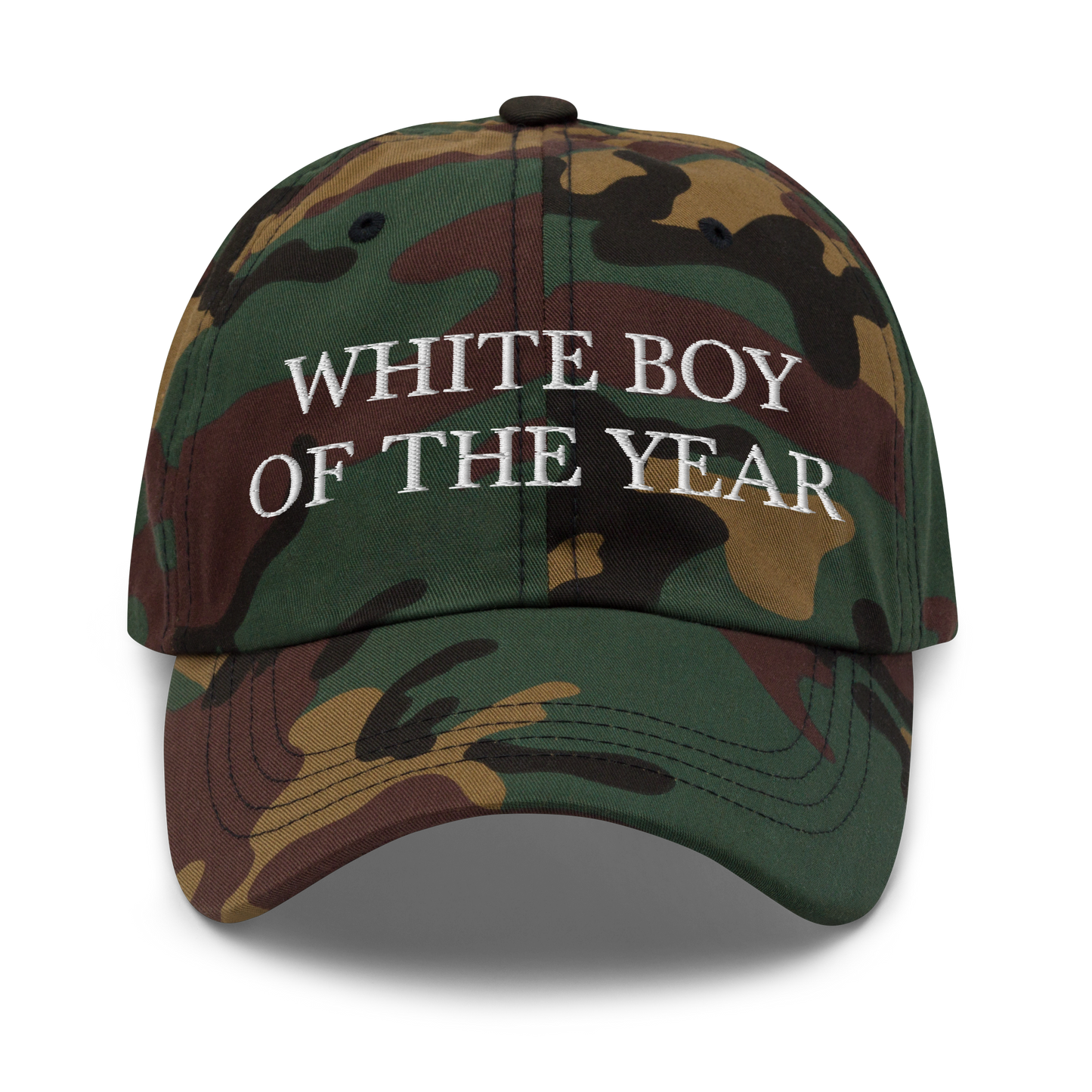 WHITE BOY SUMMER - White Boy Of The Year - "White Boy Of The Year" - White Embroidered Baseball Cap - Hat Green Camo