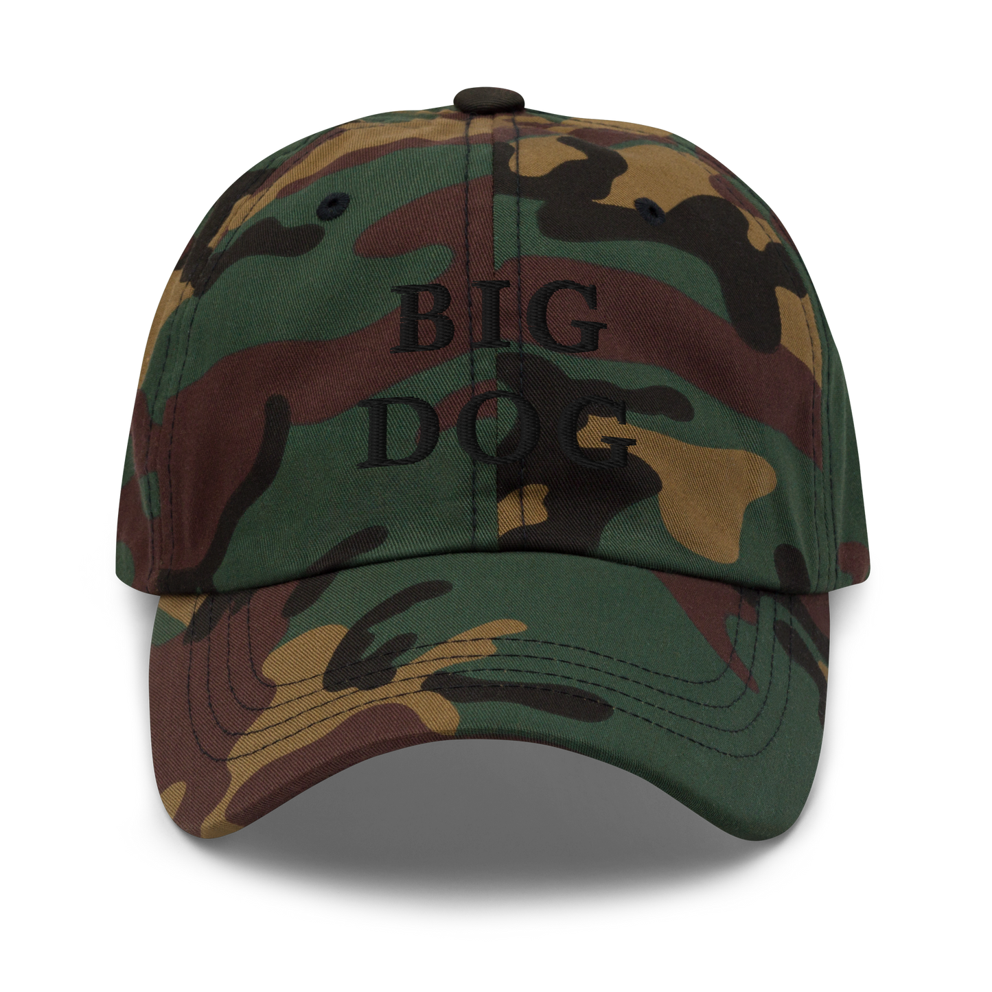 WHITE BOY SUMMER - Big Dog - "Big Dog" - Black Embroidered Baseball Cap - Hat Green Camo