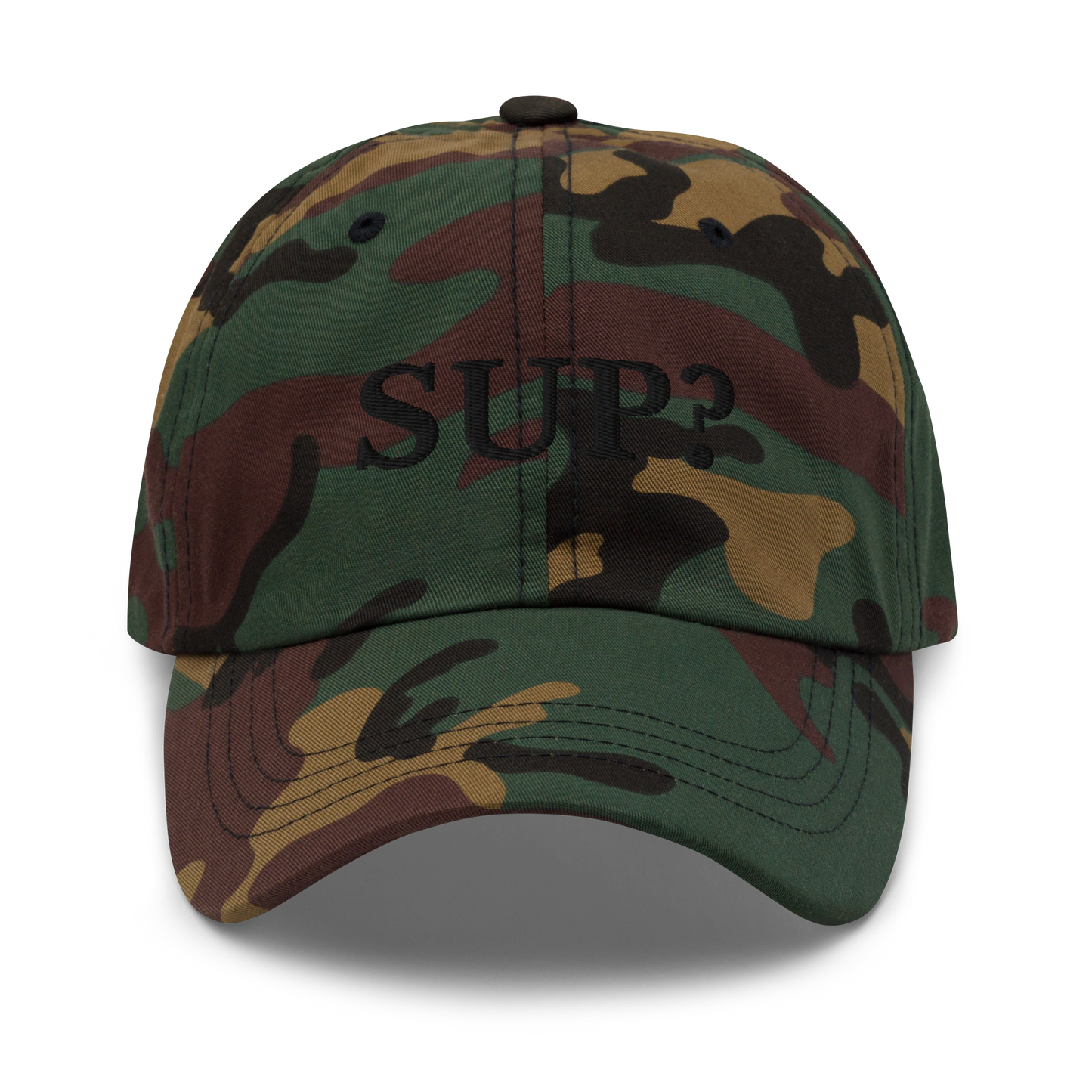 WHITE BOY SUMMER - Sup? - "Sup?" - Black Embroidered Baseball Cap - Hat Green Camo
