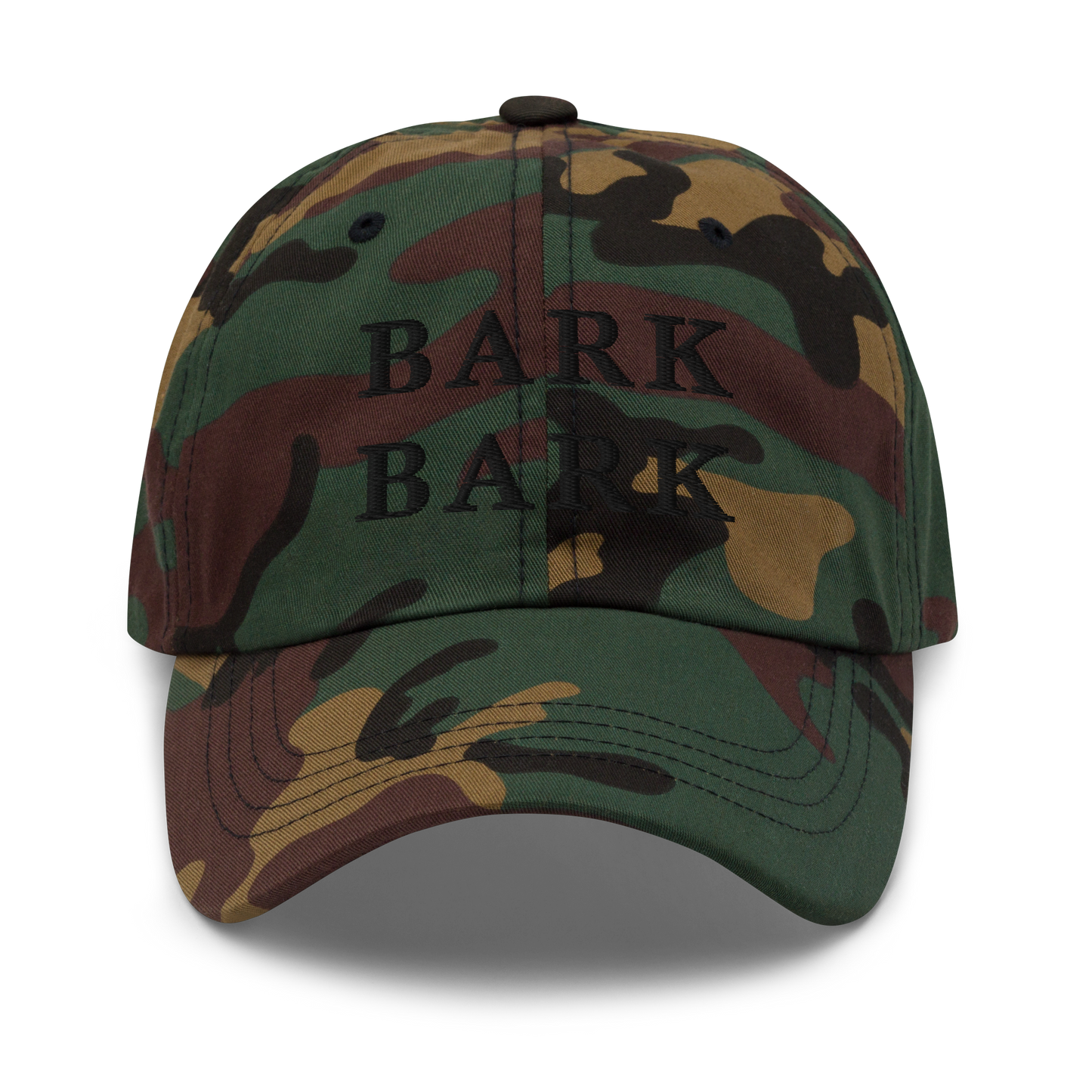WHITE BOY SUMMER - Big Dog - "Bark Bark" - Black Embroidered Baseball Cap - Hat Green Camo