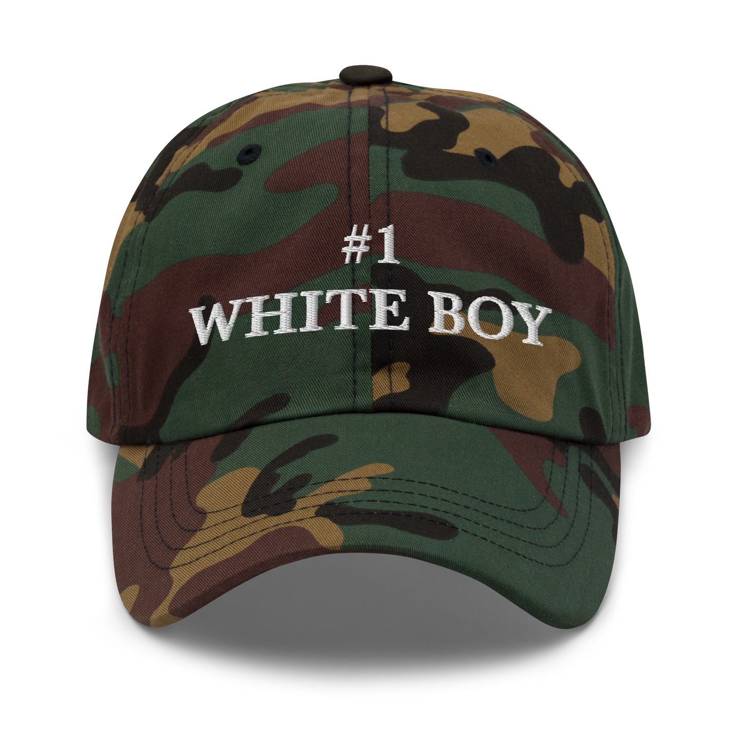 WHITE BOY SUMMER - White Boy Of The Year - "#1 White Boy" - White Embroidered Baseball Cap - Hat Green Camo