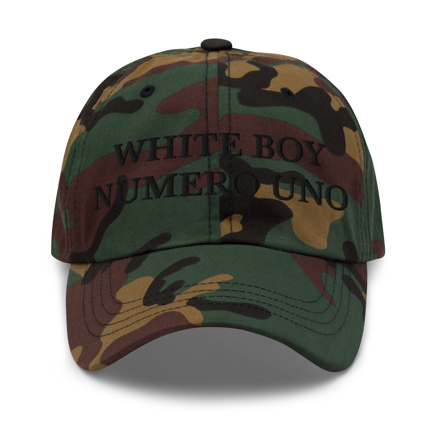WHITE BOY SUMMER - White Boy Of The Year - "White Boy Numero Uno" - Black Embroidered Baseball Cap - Hat Green Camo