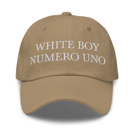WHITE BOY SUMMER - White Boy Of The Year - "White Boy Numero Uno" - White Embroidered Baseball Cap - Hat Khaki
