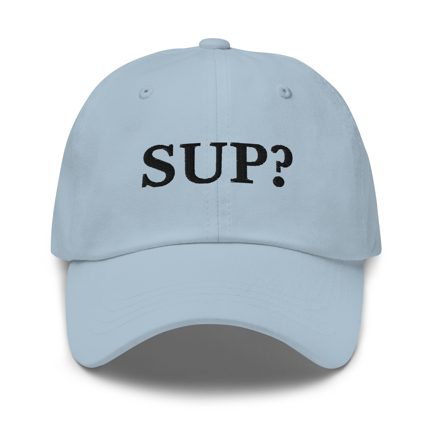 WHITE BOY SUMMER - Sup? - "Sup?" - Black Embroidered Baseball Cap - Hat Light Blue