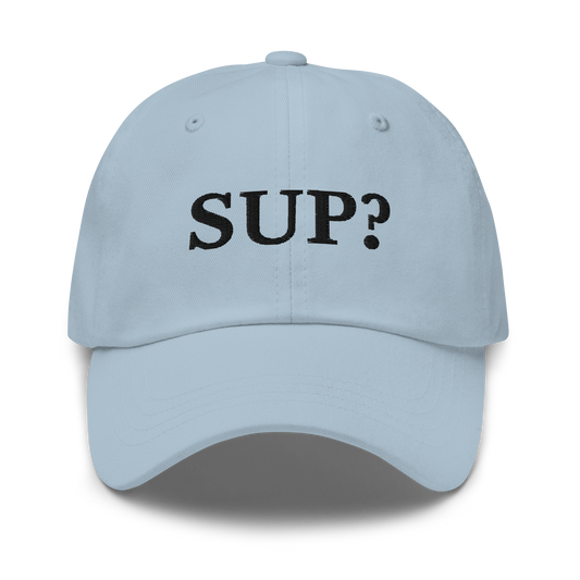 WHITE BOY SUMMER - Sup? - "Sup?" - Black Embroidered Baseball Cap - Hat Light Blue