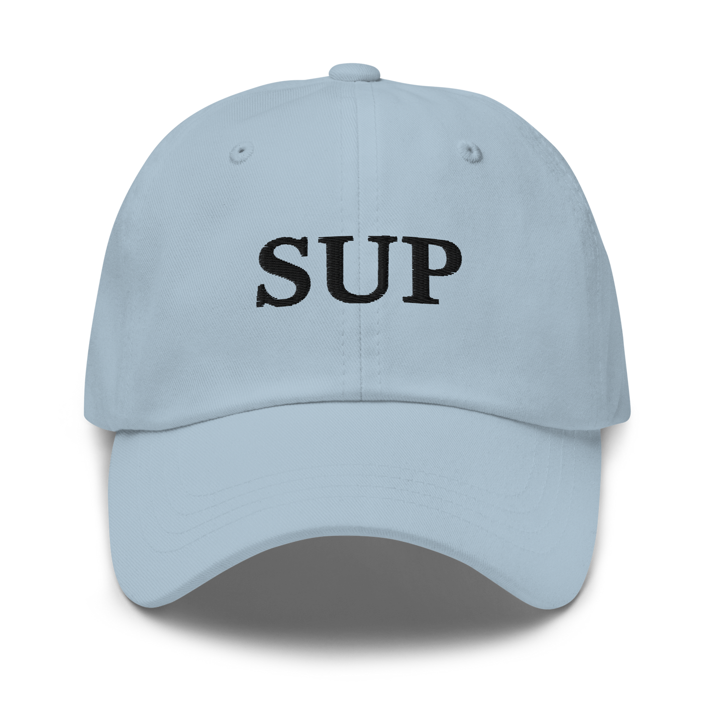 WHITE BOY SUMMER - Sup? - "Sup" - Black Embroidered Baseball Cap - Hat Light Blue