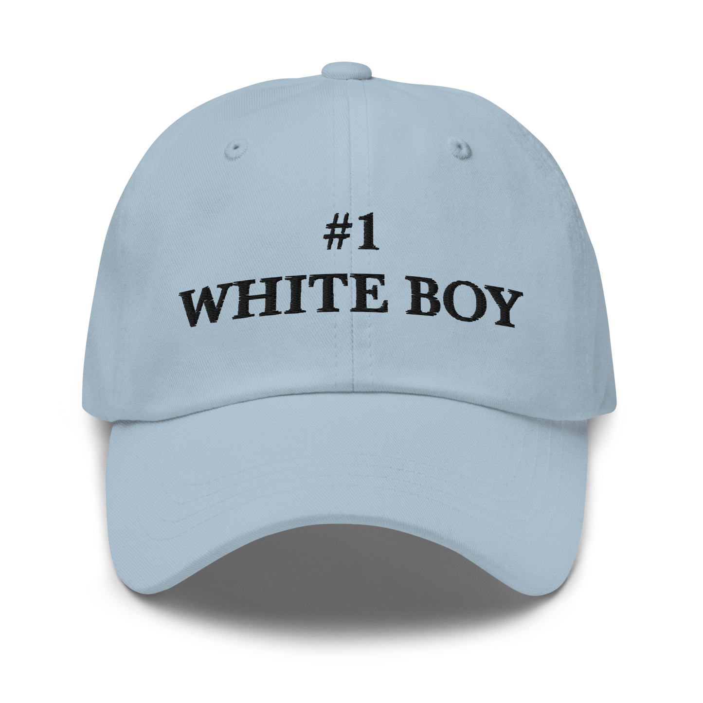 WHITE BOY SUMMER - White Boy Of The Year - "#1 White Boy" - Black Embroidered Baseball Cap - Hat Light Blue