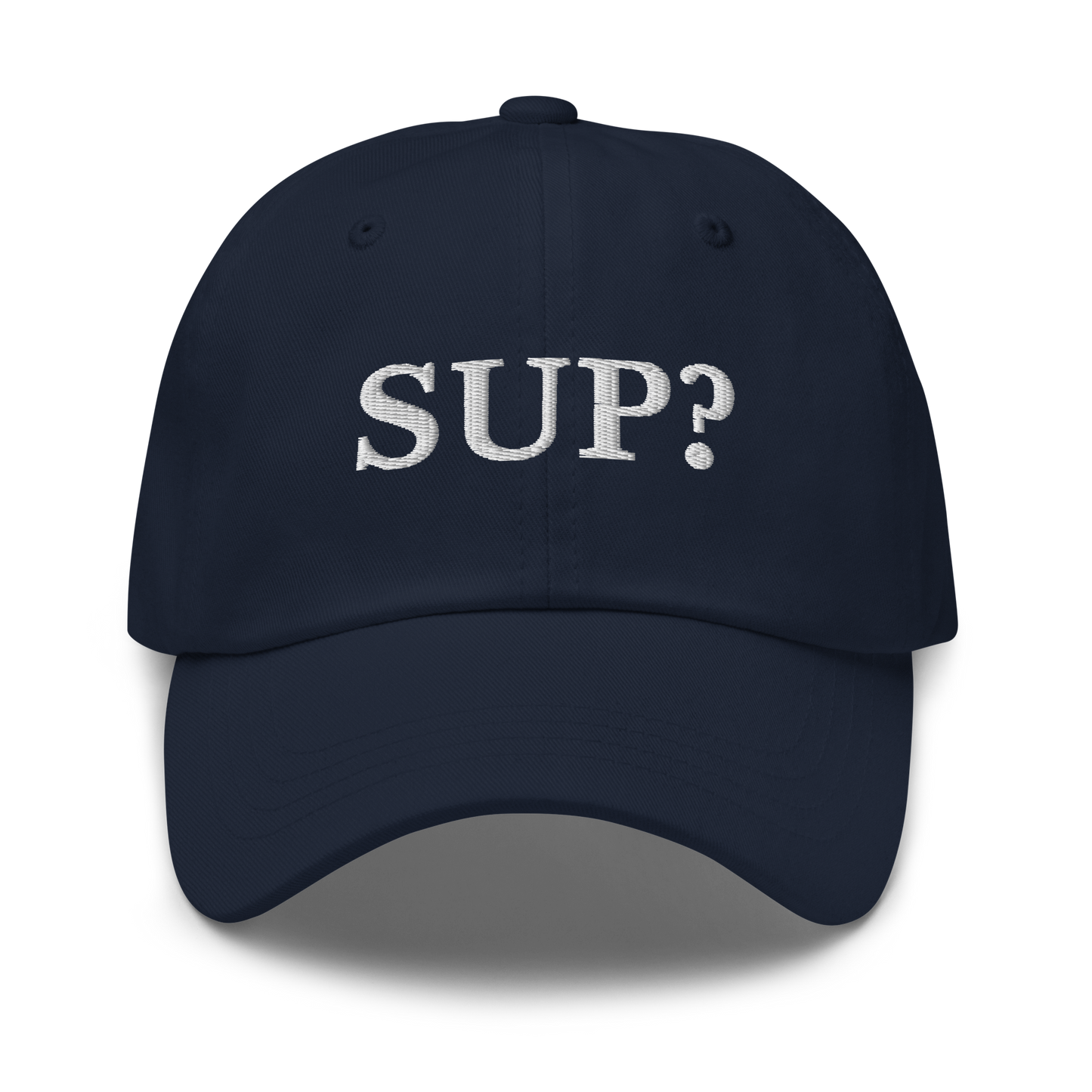 WHITE BOY SUMMER - Sup? - "Sup?" - White Embroidered Baseball Cap - Hat Navy