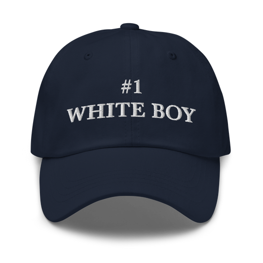 WHITE BOY SUMMER - White Boy Of The Year - "#1 White Boy" - White Embroidered Baseball Cap - Hat Navy