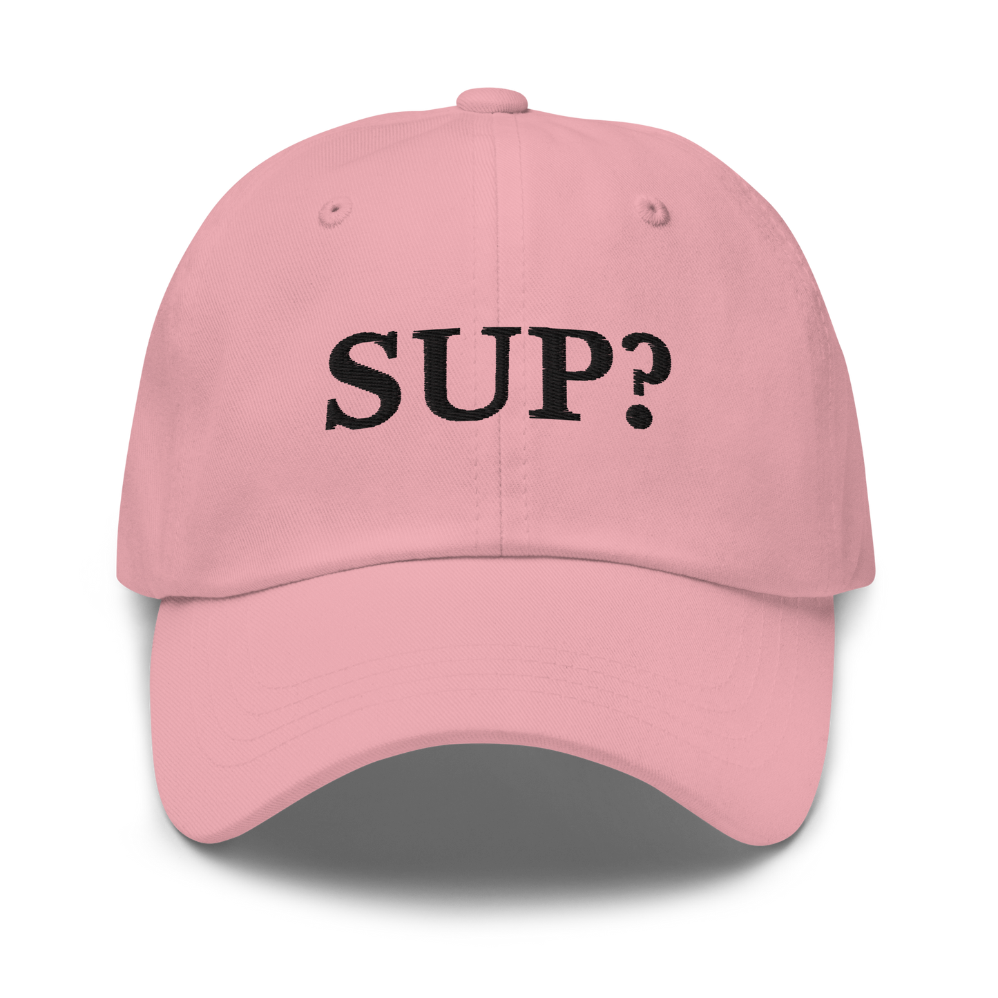 WHITE BOY SUMMER - Sup? - "Sup?" - Black Embroidered Baseball Cap - Hat Pink