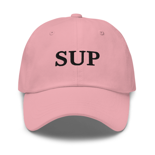 WHITE BOY SUMMER - Sup? - "Sup" - Black Embroidered Baseball Cap - Hat Pink