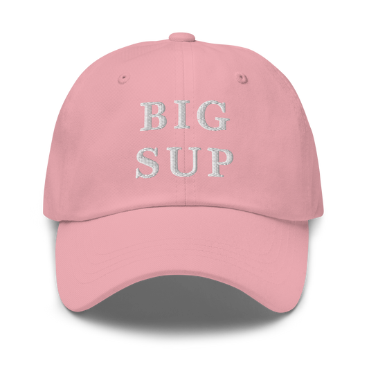 WHITE BOY SUMMER - Sup? - "Big Sup" - White Embroidered Baseball Cap - Hat Pink