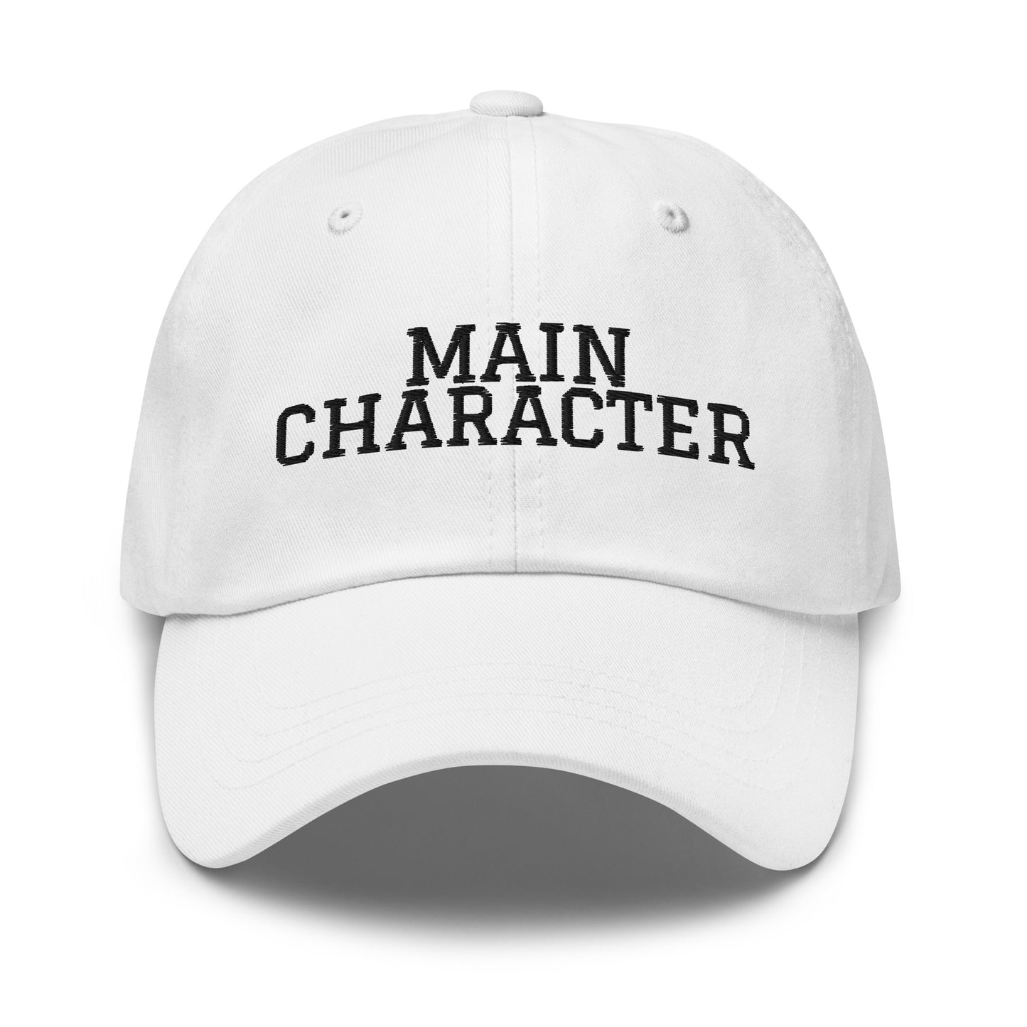 Main Character embroidered baseball cap in White with black embroidery by White Boy Summer