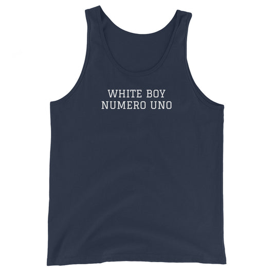 WHITE BOY SUMMER - White Boy Of The Year - "White Boy Numero Uno" - Classic Cotton Tank Top - Tank Top Navy