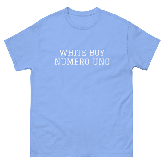 WHITE BOY SUMMER - White Boy Of The Year - "White Boy Numero Uno" - Classic Cotton Tee - T-Shirt Carolina Blue