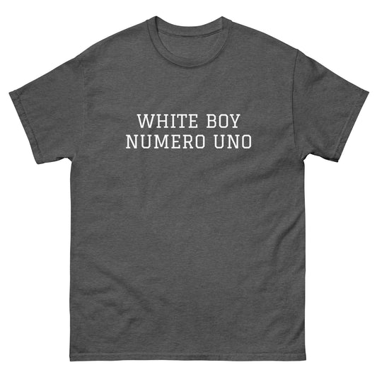 WHITE BOY SUMMER - White Boy Of The Year - "White Boy Numero Uno" - Classic Cotton Tee - T-Shirt Dark Heather