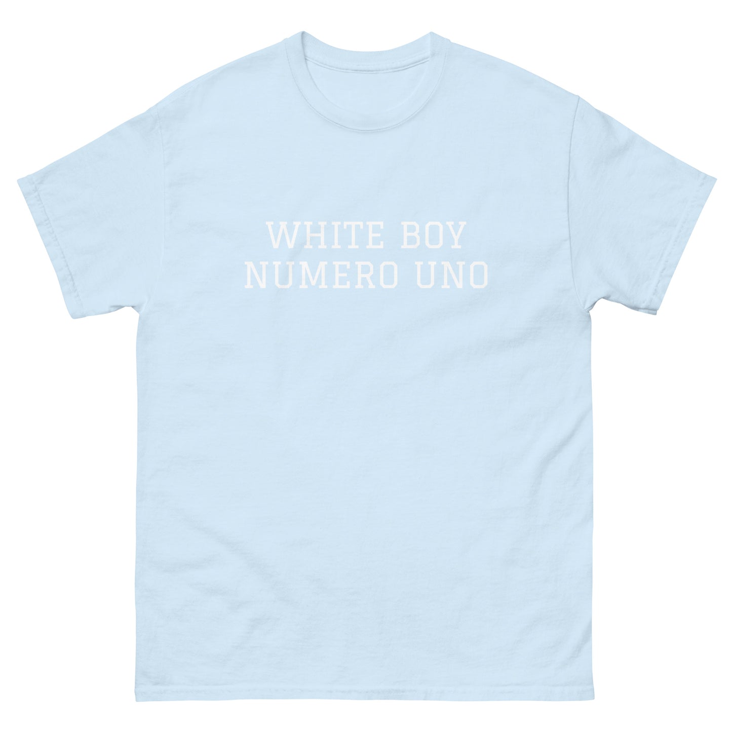 WHITE BOY SUMMER - White Boy Of The Year - "White Boy Numero Uno" - Classic Cotton Tee - T-Shirt Light Blue