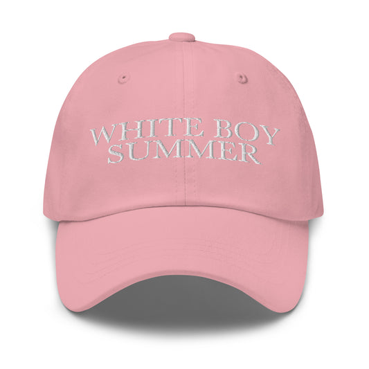 White Boy Summer Pink dad cap Baskerville font variant front mockup