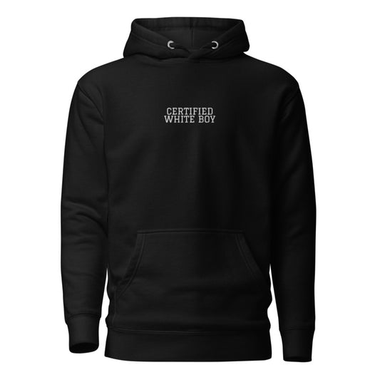 CERTIFIED WHITE BOY Black front embroidered mockup white background