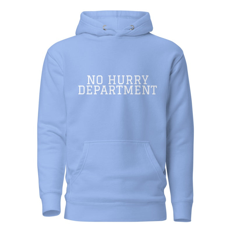 NO HURRY DEPARTMENT Carolina Blue front mockup