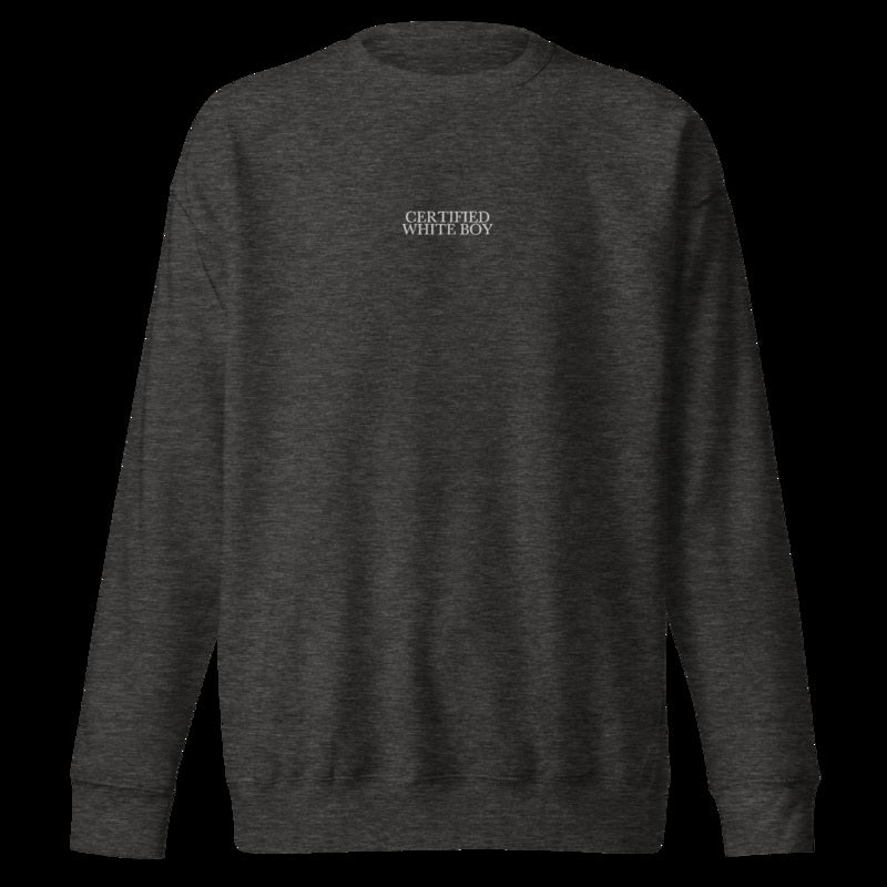 CERTIFIED WHITE BOY Charcoal Heather front embroidered mockup