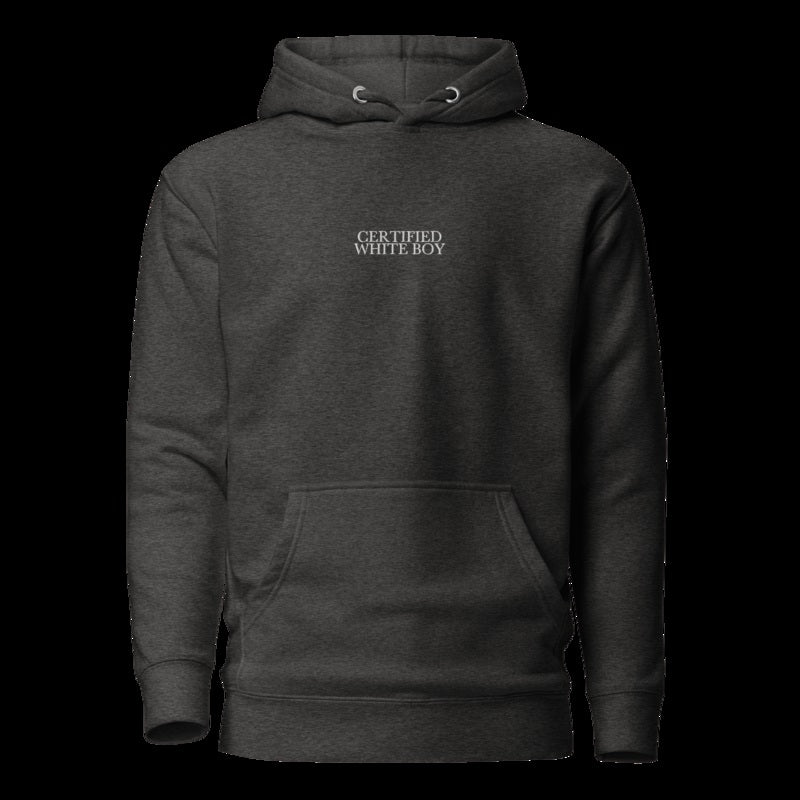 CERTIFIED WHITE BOY Charcoal Heather front embroidered mockup