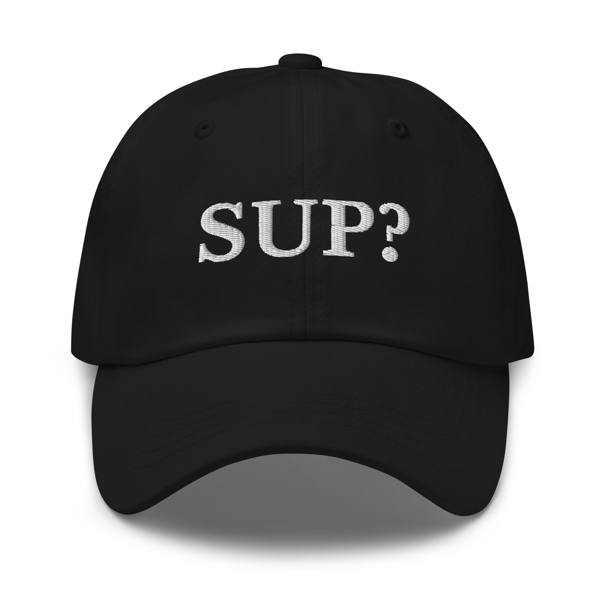 WHITE BOY SUMMER - Sup? - "Sup?" - White Embroidered Baseball Cap - Hat Black