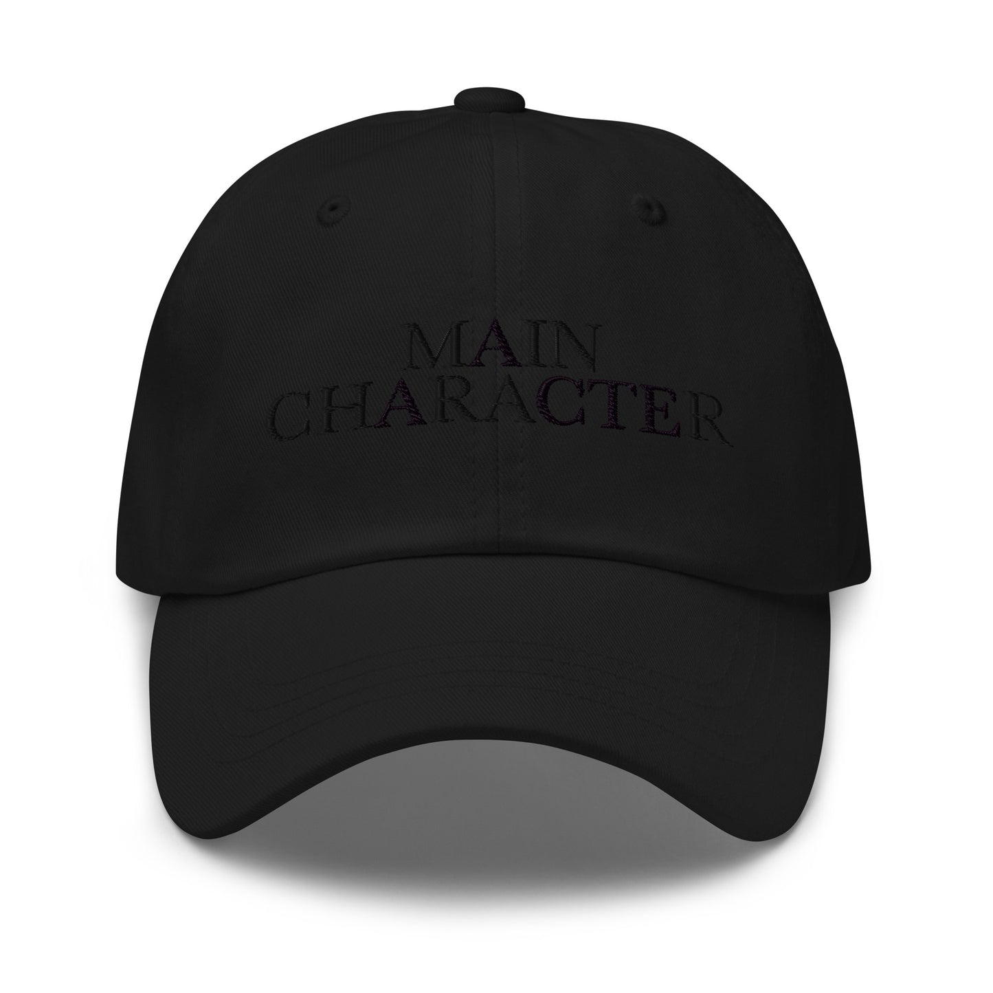 Main Character embroidered baseball cap in Black with black embroidery by White Boy Summer