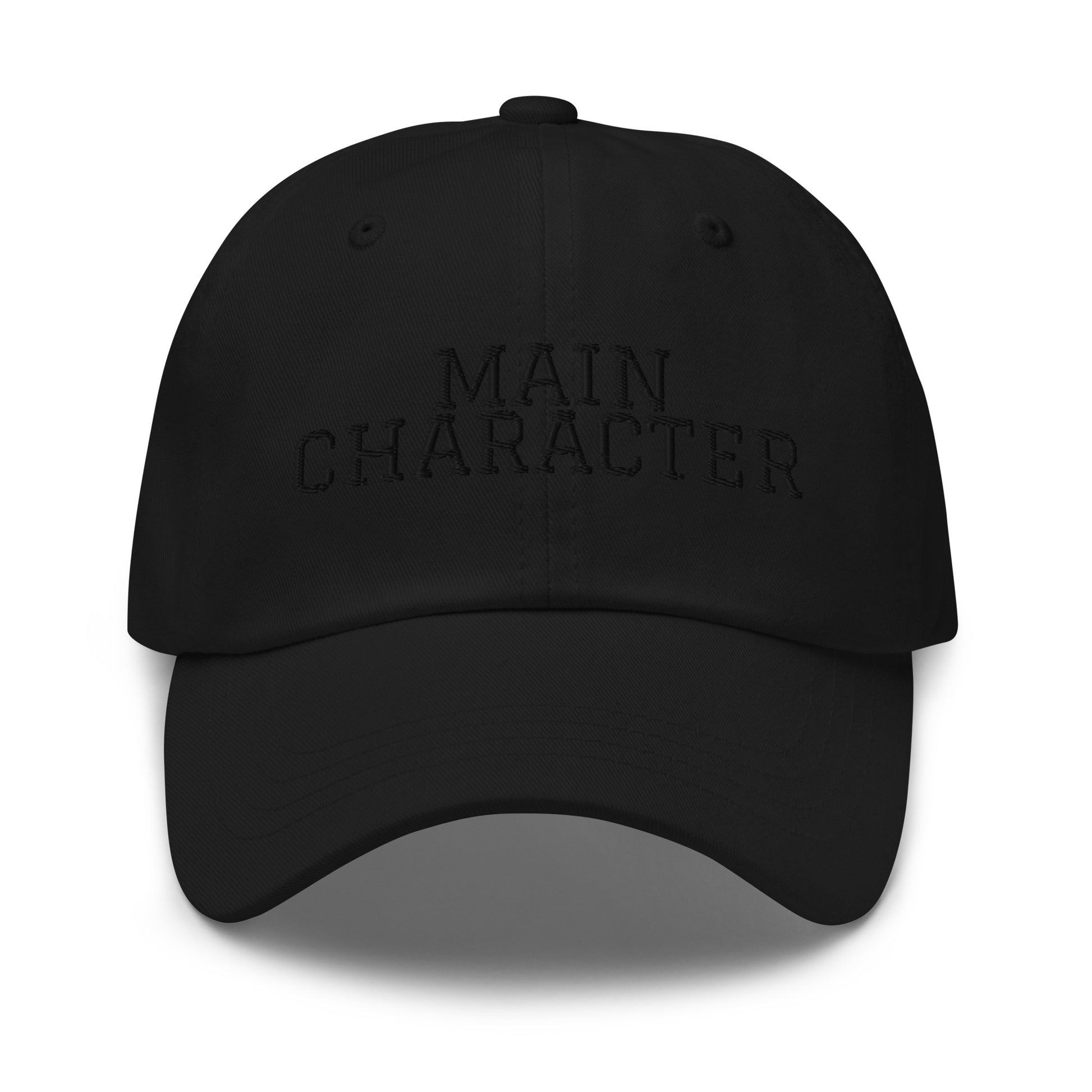 Main Character embroidered baseball cap in Black with black embroidery by White Boy Summer