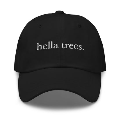 Hella Trees embroidered baseball cap in Black with white embroidery by White Boy Summer