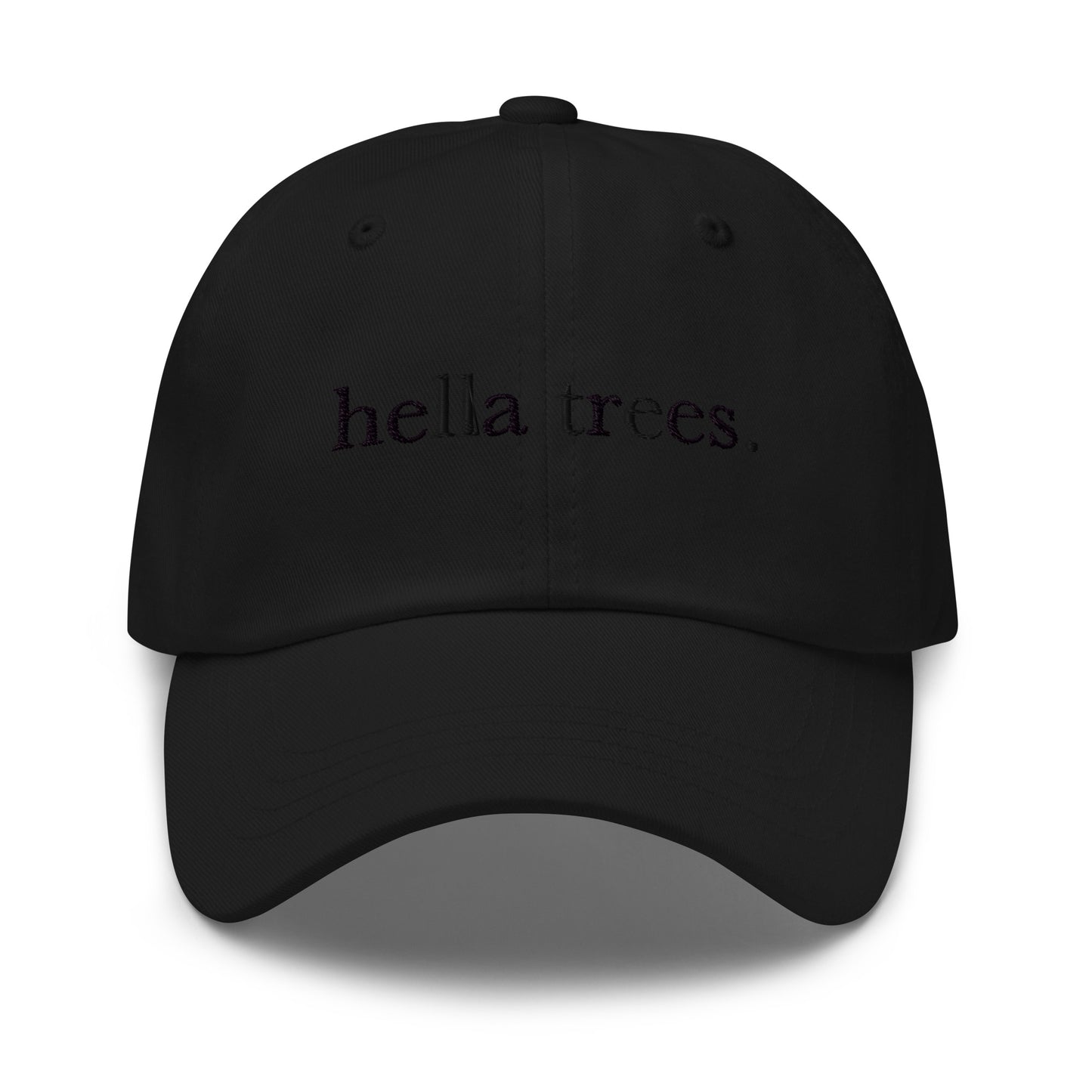 Hella Trees embroidered baseball cap in Black with black embroidery by White Boy Summer