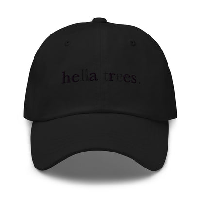 Hella Trees embroidered baseball cap in Black with black embroidery by White Boy Summer