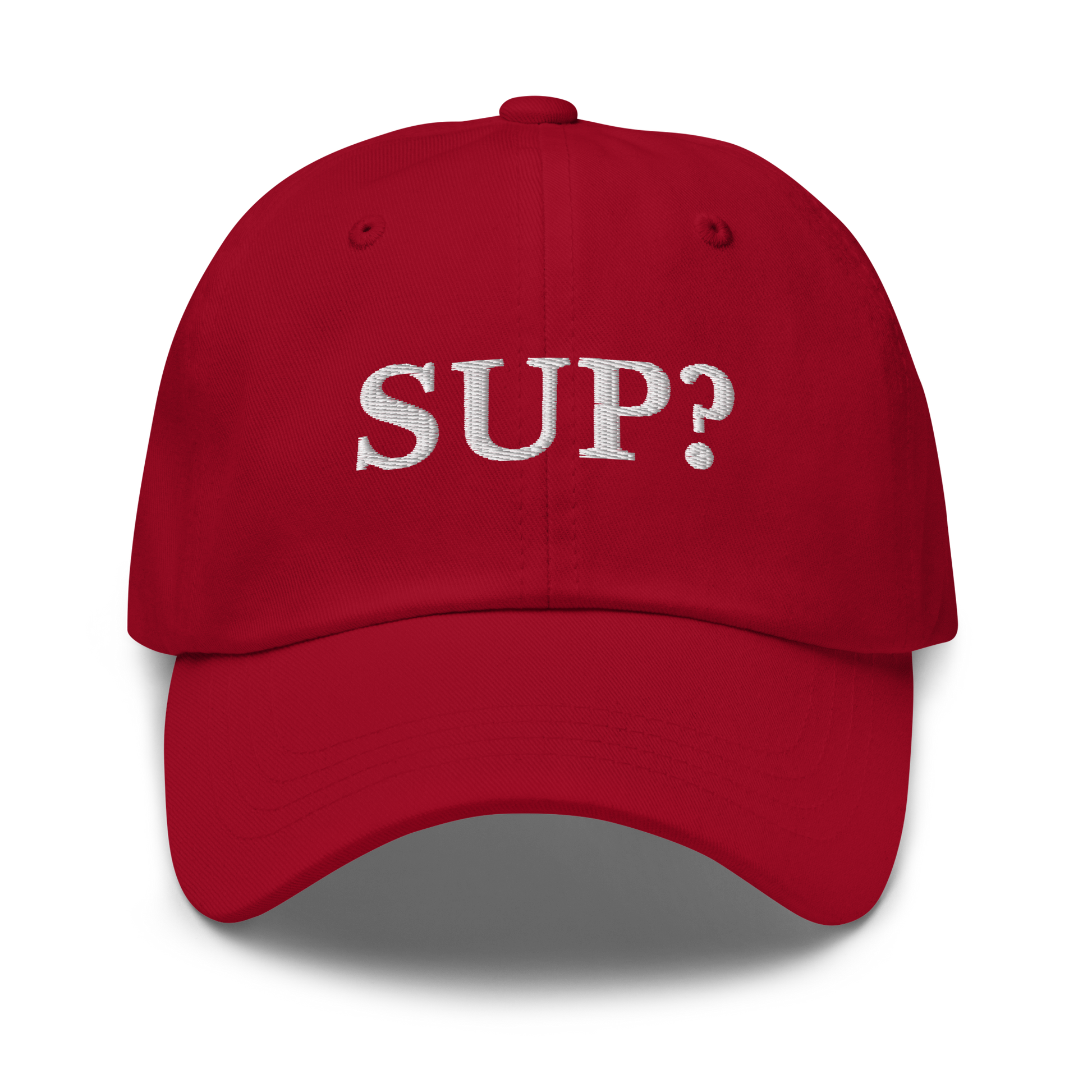 WHITE BOY SUMMER - Sup? - "Sup?" - White Embroidered Baseball Cap - Hat Cranberry
