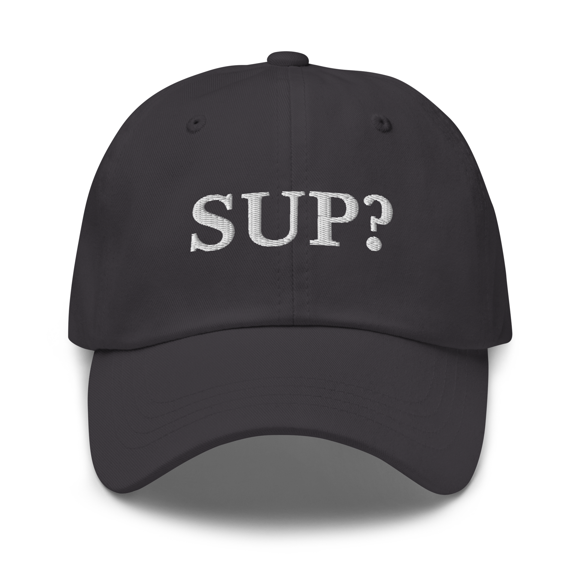 WHITE BOY SUMMER - Sup? - "Sup?" - White Embroidered Baseball Cap - Hat Dark Grey