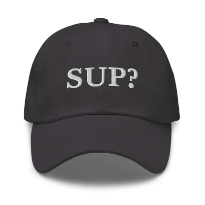 WHITE BOY SUMMER - Sup? - "Sup?" - White Embroidered Baseball Cap - Hat Dark Grey