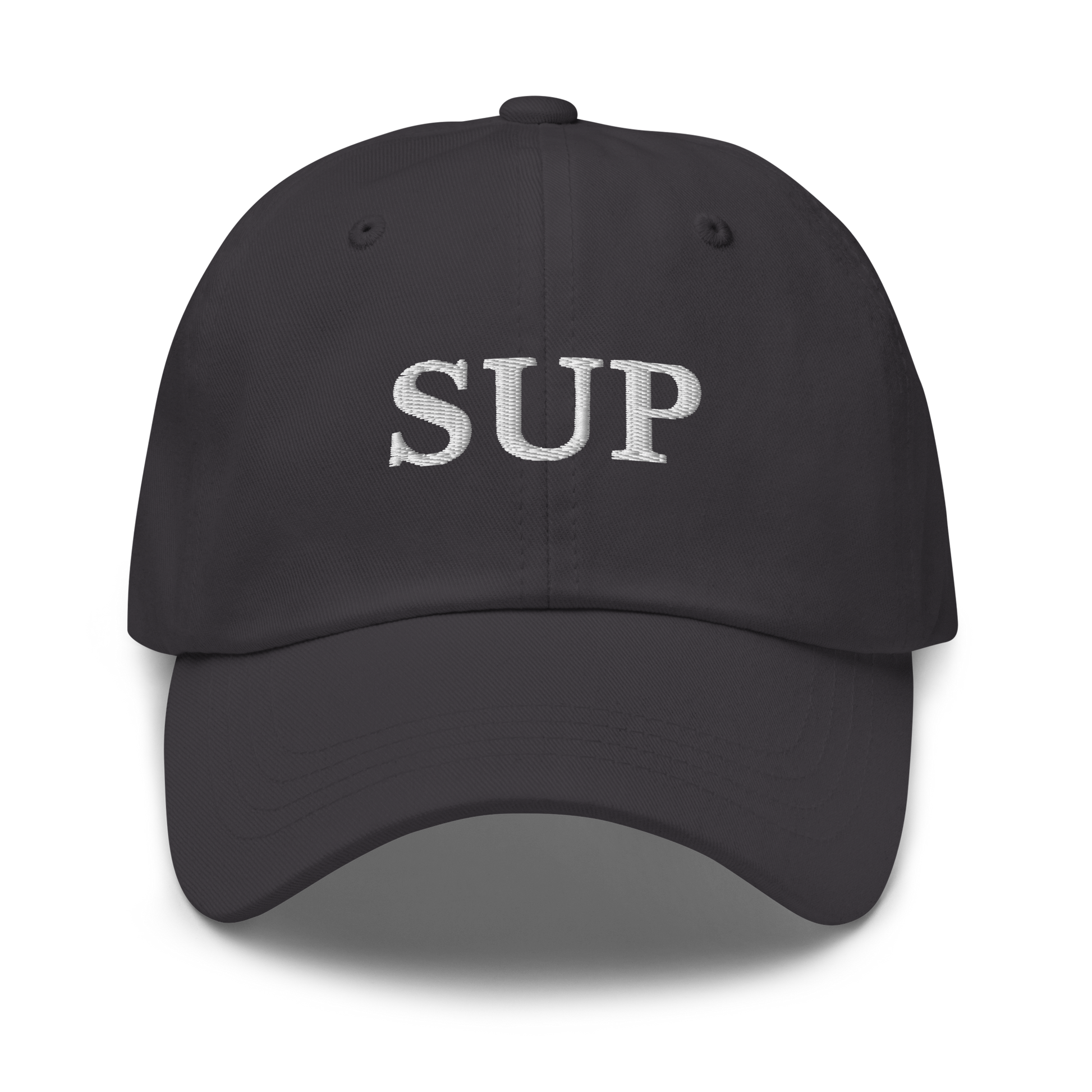 WHITE BOY SUMMER - Sup? - "Sup" - White Embroidered Baseball Cap - Hat Dark Grey