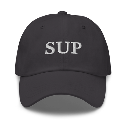 WHITE BOY SUMMER - Sup? - "Sup" - White Embroidered Baseball Cap - Hat Dark Grey